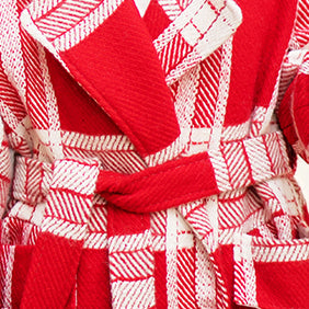 Fashion red white Plaid coat casual Notched tie waist Coats Fashion pockets wool jackets