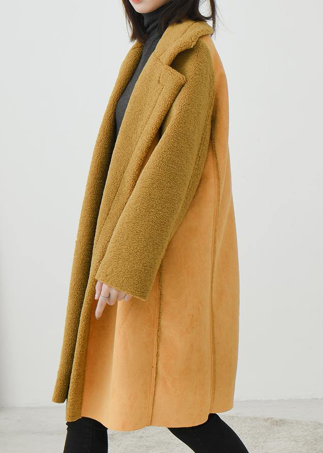 Fashion trendy plus size Coats outwear yellow Notched double breast wool overcoat - SooLinen