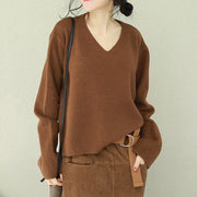 Mode Pullover mit V-Ausschnitt Kleiderschränke Schöne Schokolade Große Strickoberteile