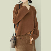 Mode Pullover mit V-Ausschnitt Kleiderschränke Schöne Schokolade Große Strickoberteile