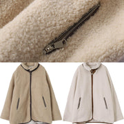 Fashion white wool coat for woman Loose fitting coats zippered lapel jackets - SooLinen