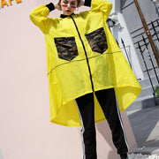 Modischer gelber dünner Mantel beiläufige niedrige hohe Strickjacken Modische Jacken mit großen Taschen