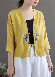 Fashion White Retro Embroidered Patchwork Summer Linen Blouse