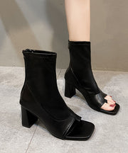 Faux Leather Boots Splicing Peep Toe Ankle Boots