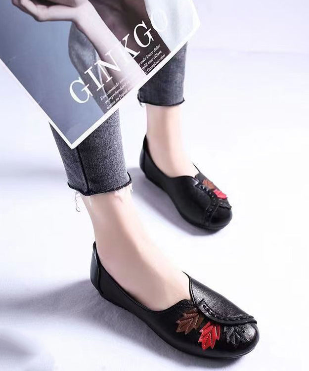 Faux Leather Flats Splicing Comfortable Black