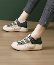 Faux Leather Green Platform Sandals Buckle Strap Splicing Hollow Out