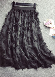 Feather Patterned Fringed High Waisted Chiffon Skirt - SooLinen