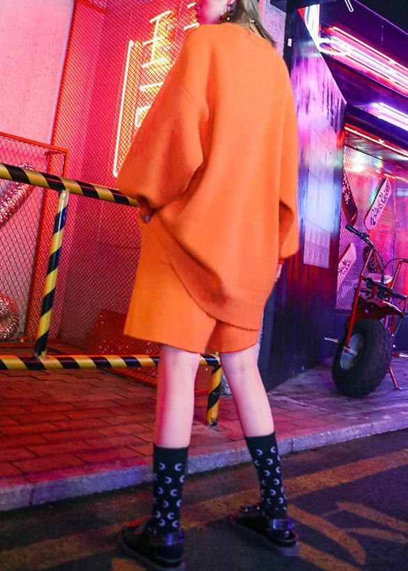 Feminine style fashion large size show thin wide leg pants sweater coat orange two pieces - SooLinen