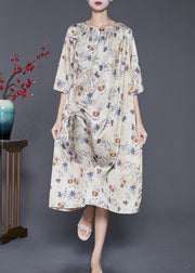 Fine Apricot Print Lace Up Silk Vacation Dresses Half Sleeve