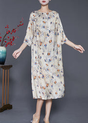 Fine Apricot Print Lace Up Silk Vacation Dresses Half Sleeve