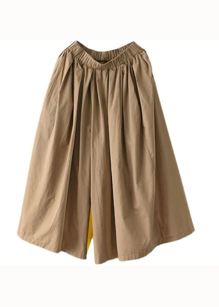 Fine Army Green Pockets Wrinkled Patchwork Linen Pants Skirt Summer