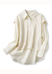 Fine Beige Peter Pan Collar Patchwork False Two Pieces Cotton Shirts Spring