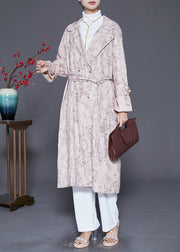 Fine Beige Print Double Breast Cotton Trench Coat Fall