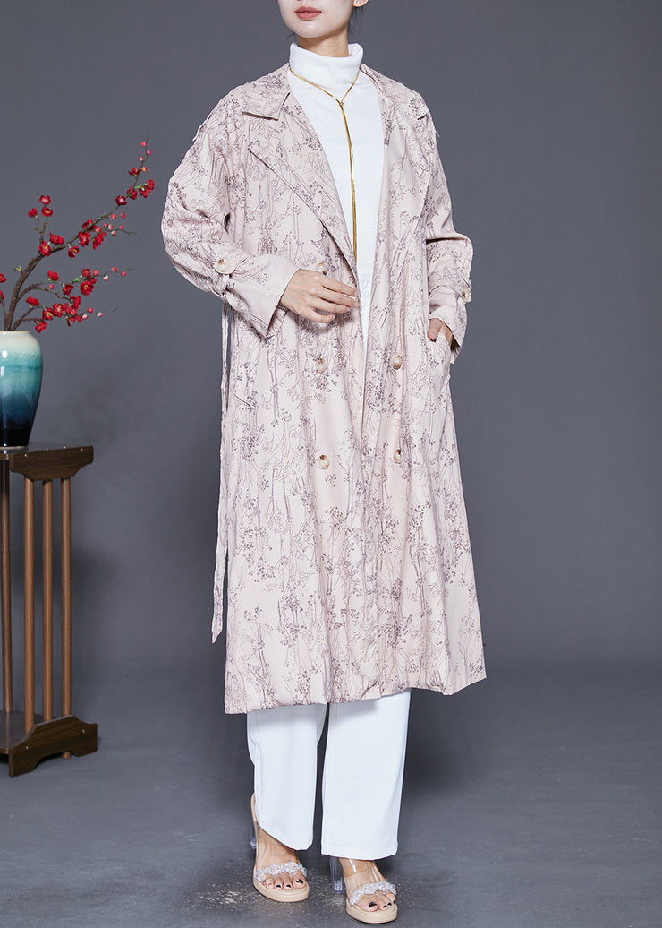 Fine Beige Print Double Breast Cotton Trench Coat Fall