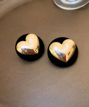 Fine Black Alloy Flocking Heart Stud Earrings