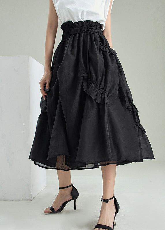 Fine Black Asymmetrical wrinkled Tulle Skirts Spring