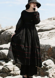 Fine Black Cinched Patchwork Cotton Dress Spring