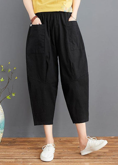 Fine Black Elastic Waist jeans Harem Pants Summer Cotton - SooLinen