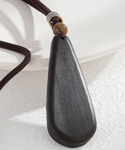 Fine Black Hand Knitting Sandalwood Peony Water Drop Pendant Necklace