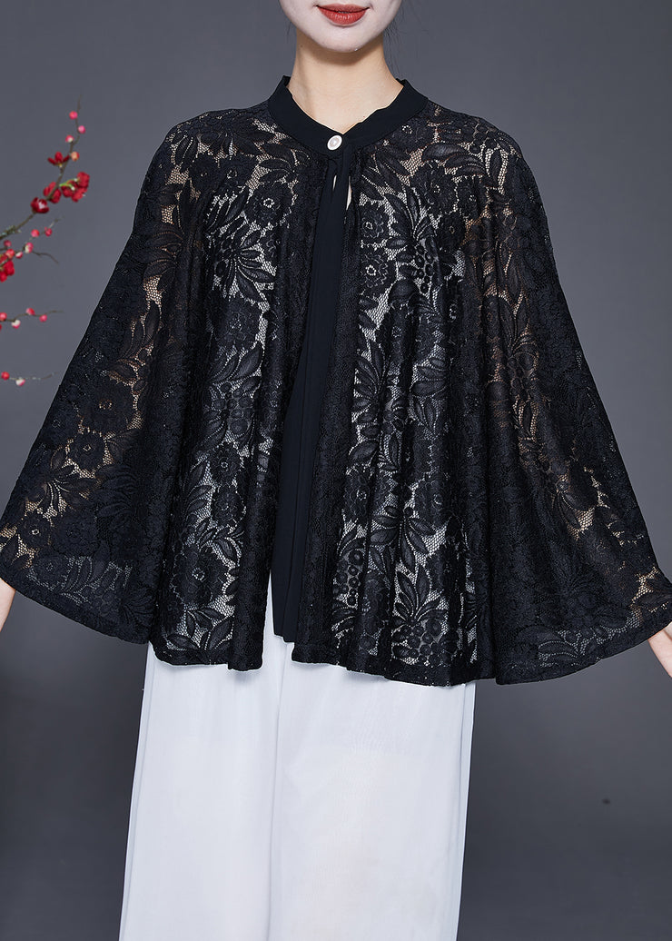 Fine Black Hollow Out Oversized Lace Shirt Top Summer