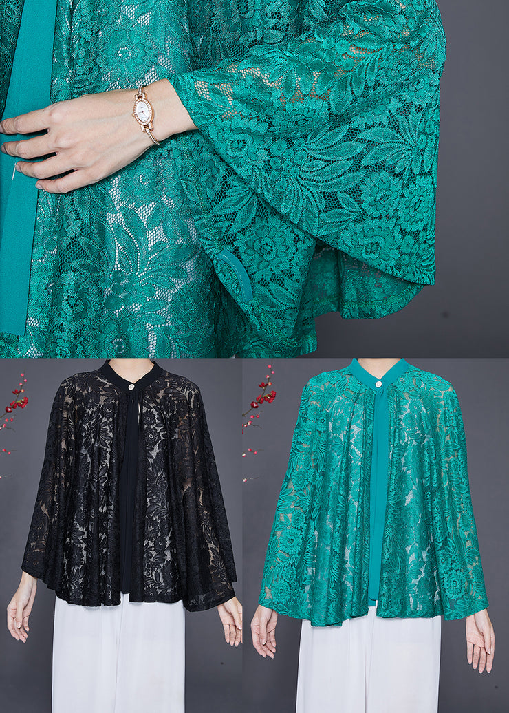 Fine Black Hollow Out Oversized Lace Shirt Top Summer