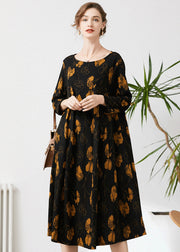 Fine Black O-Neck Oversized Print Cashmere Dresses Spring