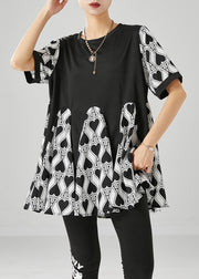 Fine Black Oversized Patchwork Love Print Chiffon Shirt Tops Summer