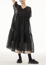 Fine Black Oversized Patchwork Tulle Holiday Dress Two-Piece Set Summer