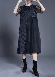 Fine Black Oversized Patchwork Tulle Maxi Dresses Summer