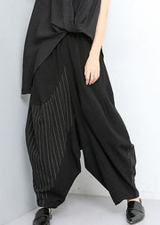 Fine Black Patchwork Striped Cotton Pants Spring