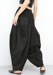 Fine Black Patchwork Striped Cotton Pants Spring