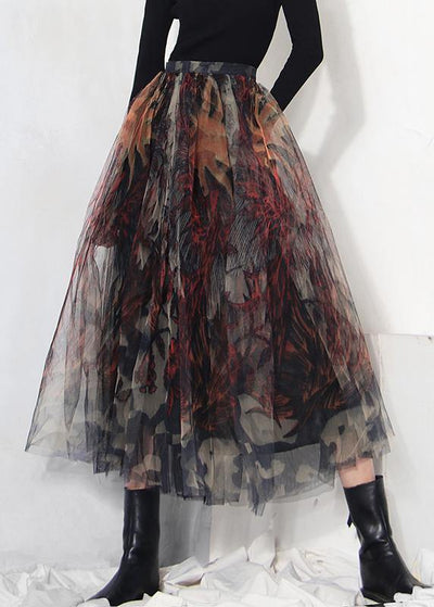 Fine Black Print Lace A Line Skirts Summer - SooLinen