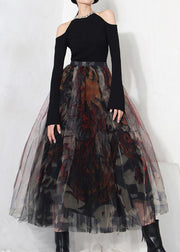 Fine Black Print Lace A Line Skirts Summer - SooLinen