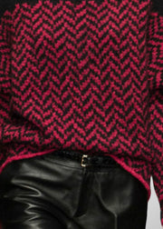 Fine Black Red High Neck Patchwork Print Warm Wool Sweaters Winter