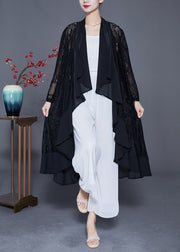Fine Black Ruffles Patchwork Hollow Out Lace Cardigans Summer