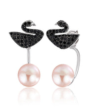 Fine Black Swan Zircon Pearl Stud Earrings