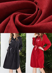Fine Black Tie waist Cotton Side Open Spring Dresses - SooLinen