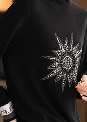 Fine Black Turtleneck Graphic Nail Bead Shirt Spring