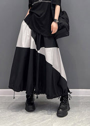 Fine Black White Patchwork Pockets Elastic Waist Drawstring Skirts Summer