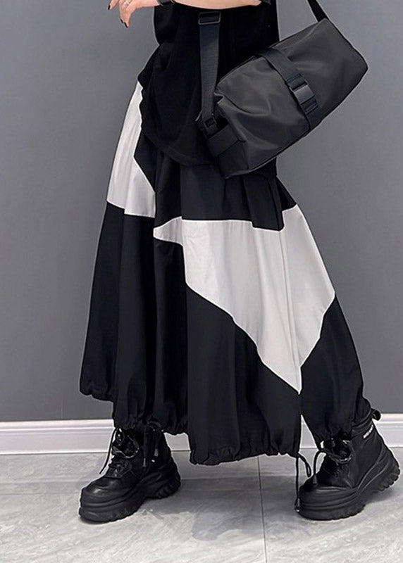 Feine schwarz-weiße Patchwork-Taschen Gummizug in der Taille Kordelzug-Röcke Sommer