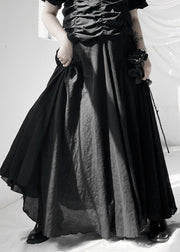 Fine Black Wrinkled Elastic Waist Maxi Skirts