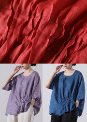 Fine Blue Embroideried Cotton Linen Blouses Summer - SooLinen