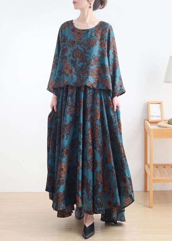 Fine Blue Print Silk asymmetrical design Summer Vacation Dresses - SooLinen