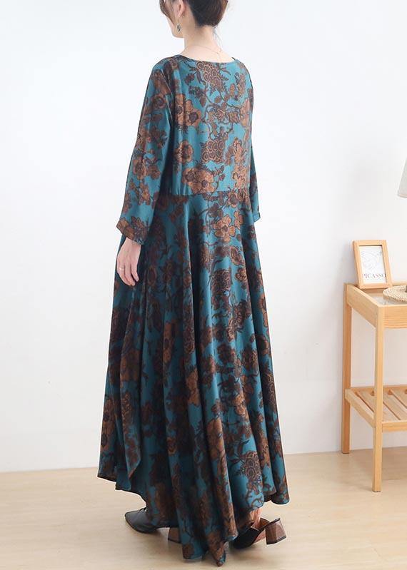 Fine Blue Print Silk asymmetrical design Summer Vacation Dresses - SooLinen