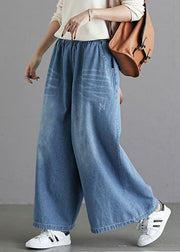 Feine blaue Denim-Hose mit geraden Taschen und geradem Schnitt