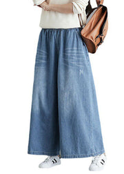 Feine blaue Denim-Hose mit geraden Taschen und geradem Schnitt