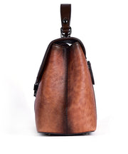 Fine Brown Embossing Calf Leather Tote Handbag