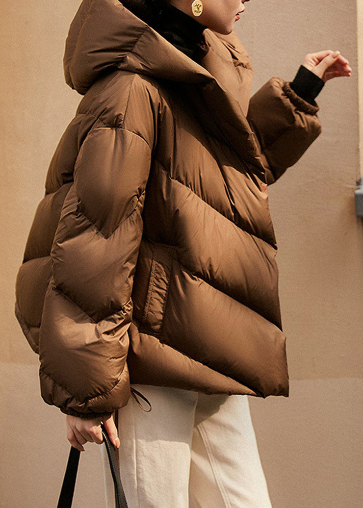 Fine Brown Hooded Oversized Duck Down Down Coats Winter