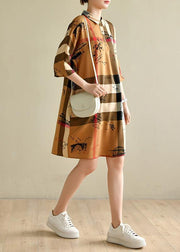 Fine Brown Striped Chiffon Summer Dress - SooLinen