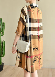 Fine Brown Striped Chiffon Summer Dress - SooLinen